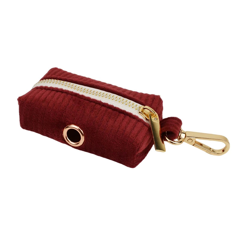 Wine Red Corduroy Dog Waste Bag Dispenser